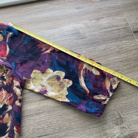 Ann Taylor Est 1954 Womens Blouse Top L Gathered Hem Bold Floral Artsy Office - Picture 6 of 8